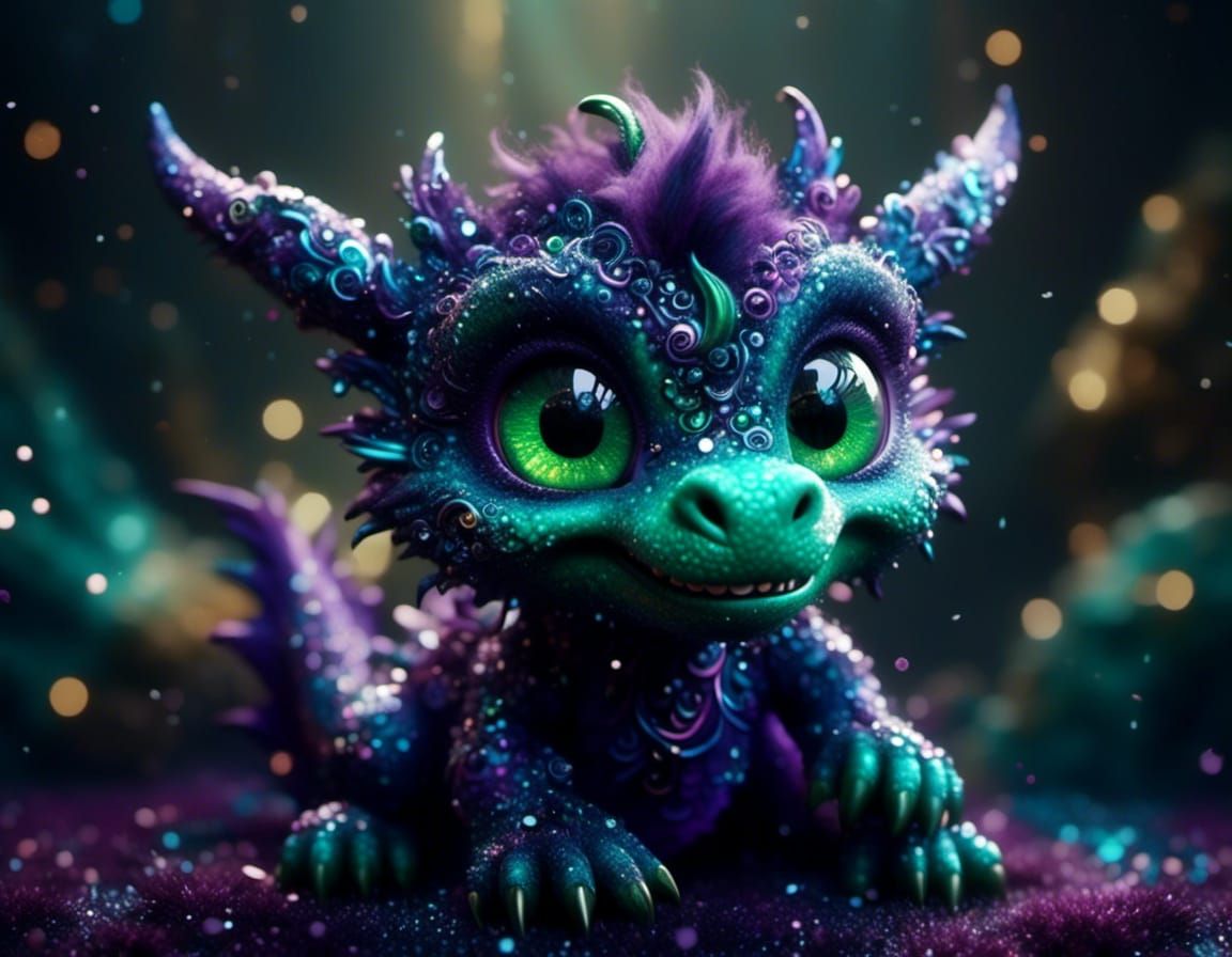 Adorable Purple Dragon in Pixar Style Portrait