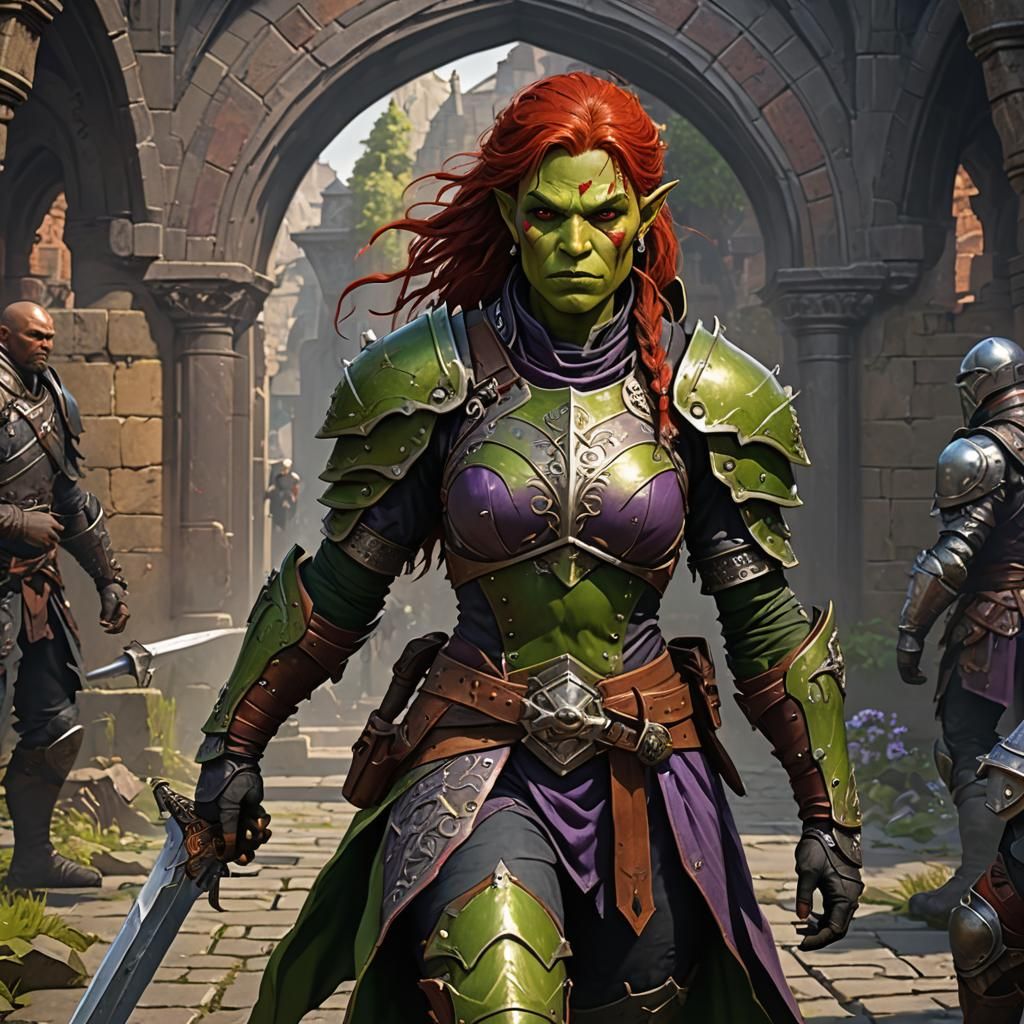 Half-Orc Fighter in Dark Fantasy Style