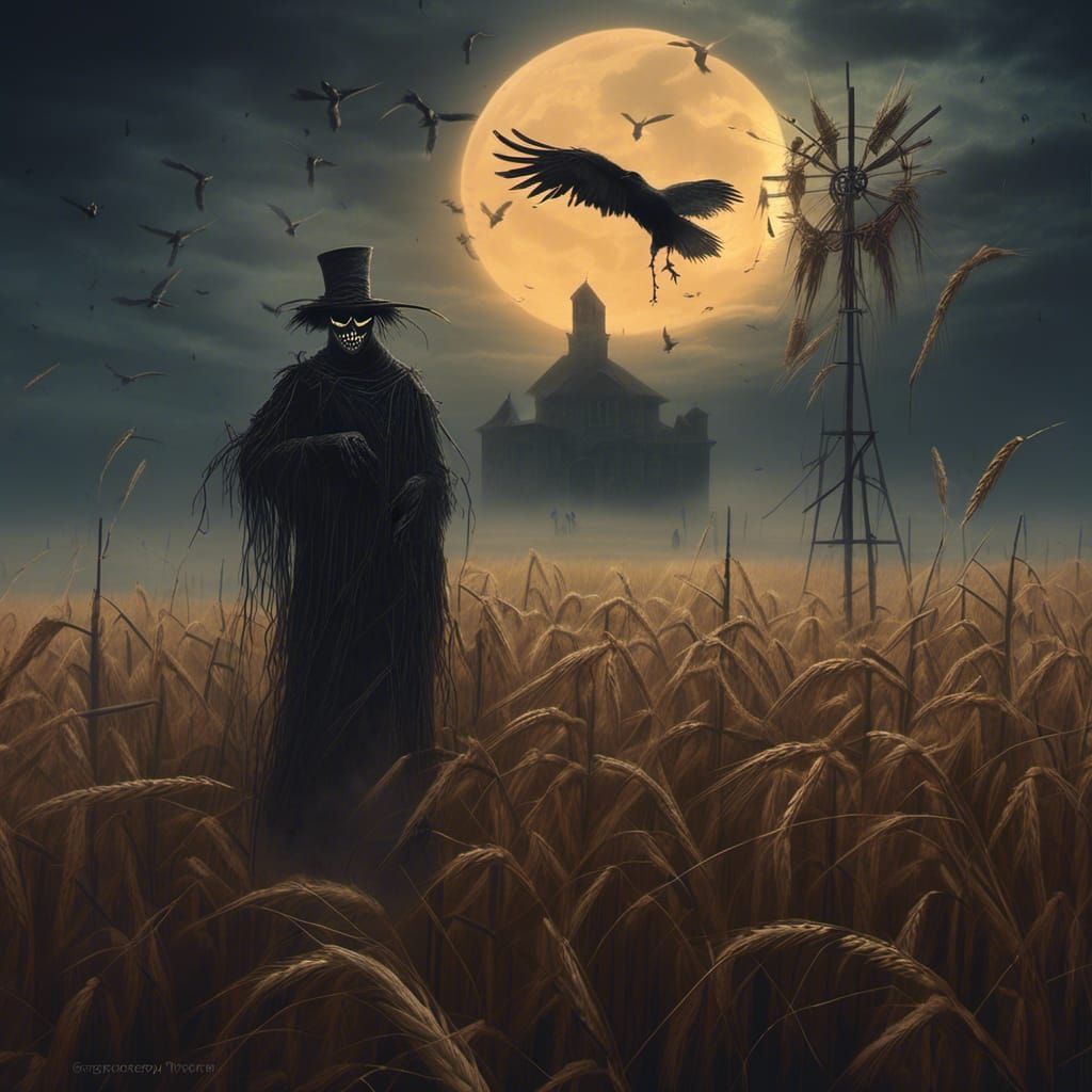 Spooky Scarecrow on wheat field  II
