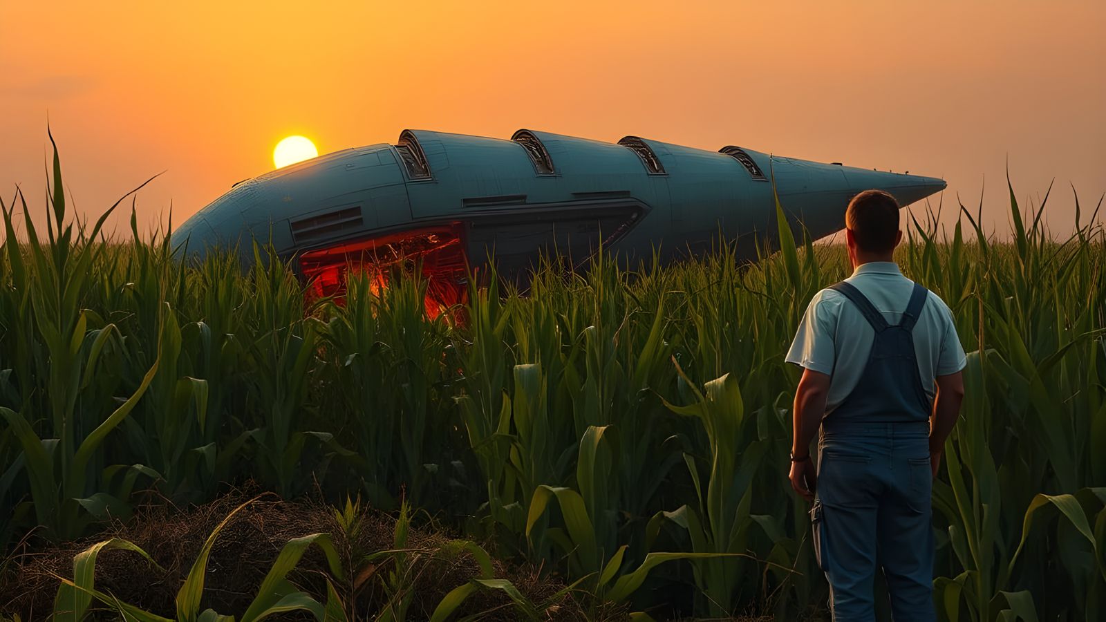Alien Spaceship Crash in Cornfield: Cinematic Digital Art