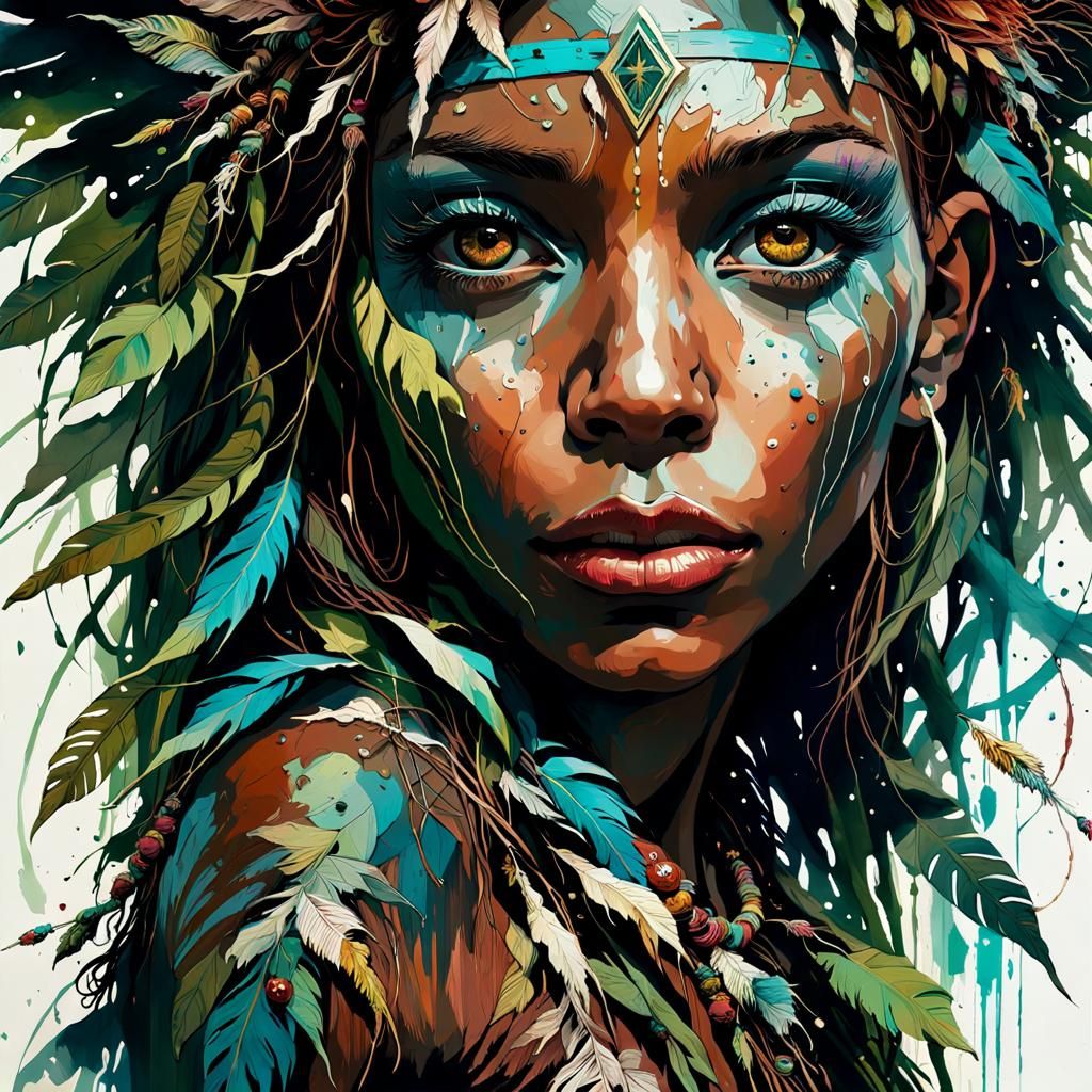 Detailed Color Painting of a Mysterious Witch Doctor