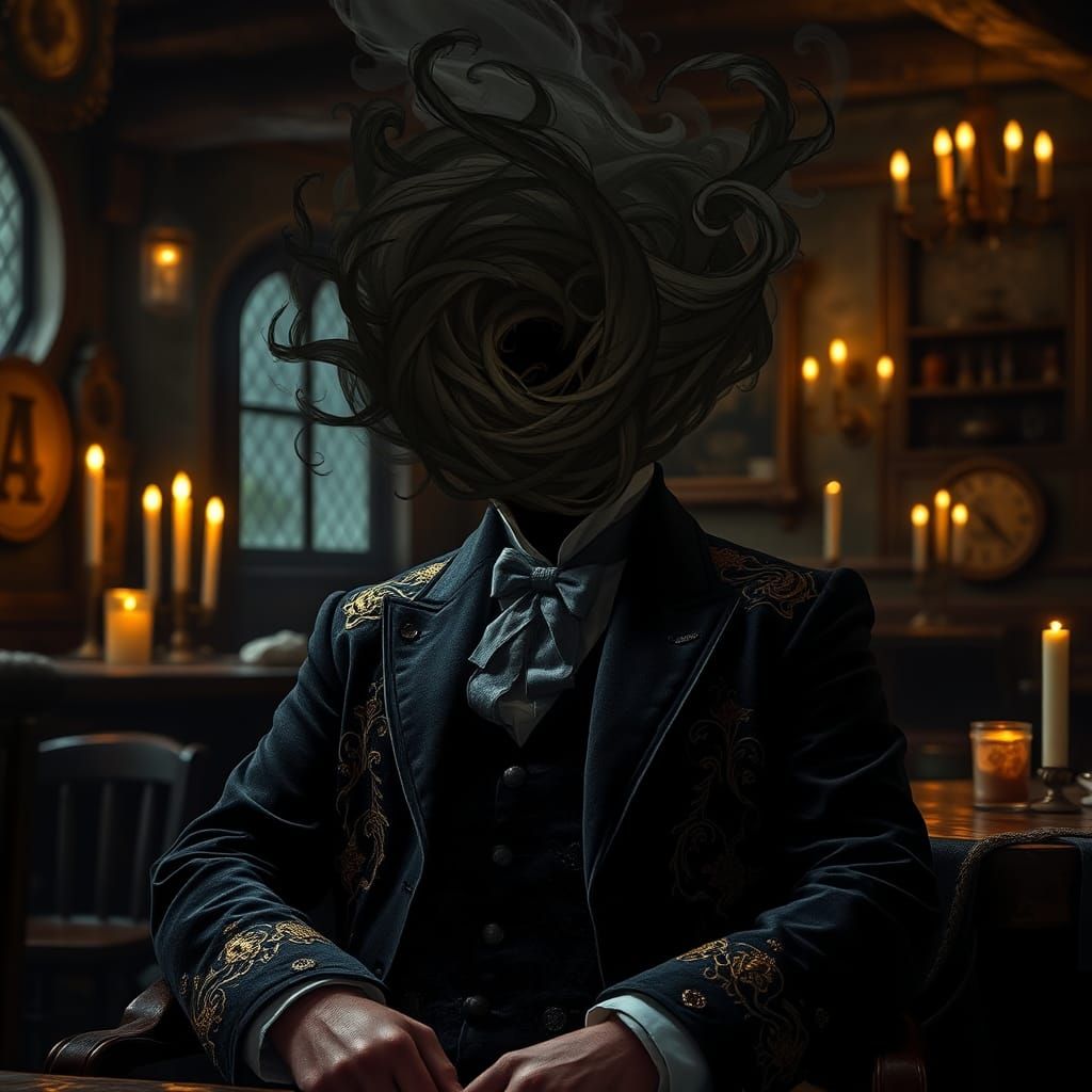 Ethereal Gentleman in Medieval Pub, Surreal Dark Fantasy