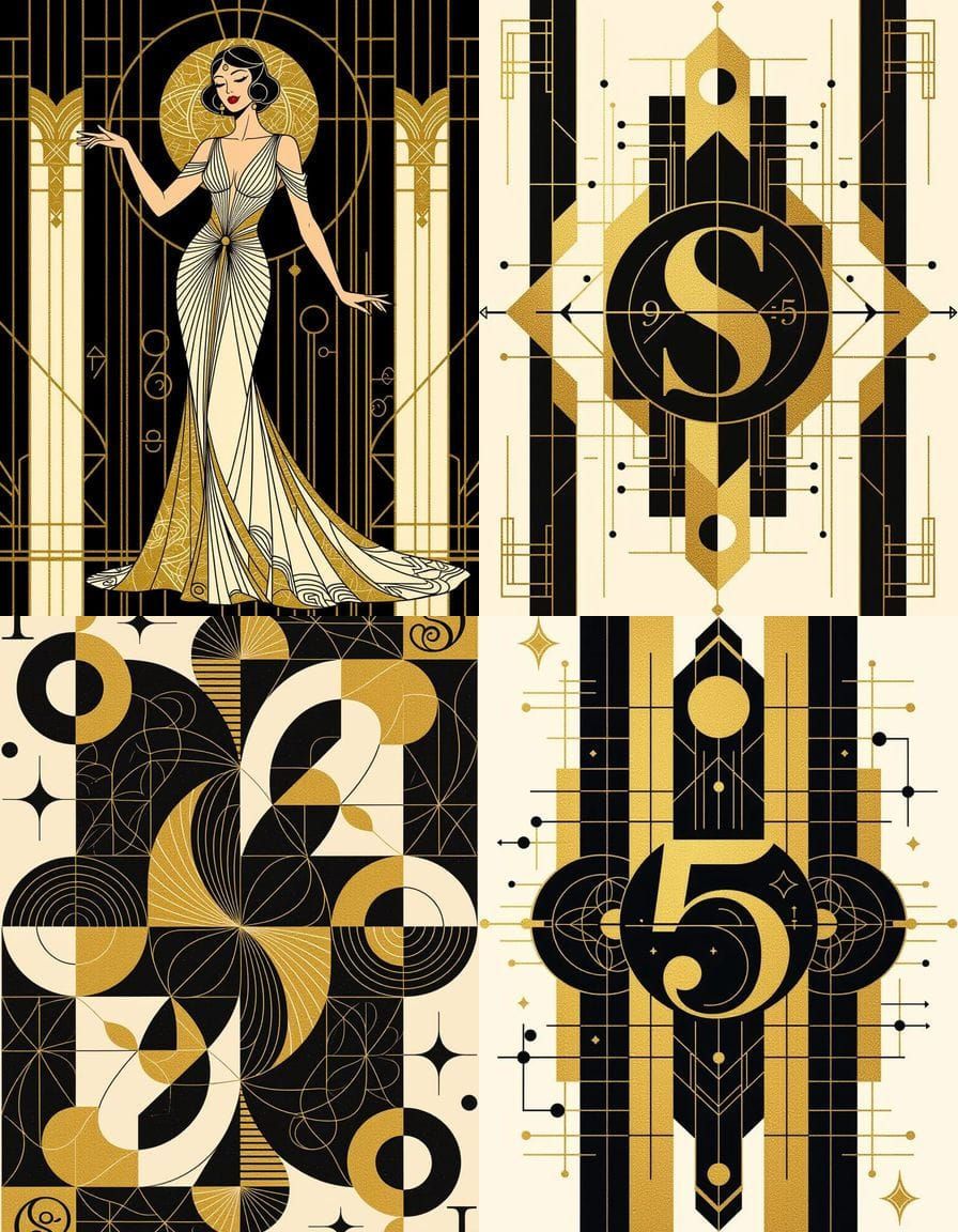 Art Deco Geometric Composition with Mathematical Symbols in ...
