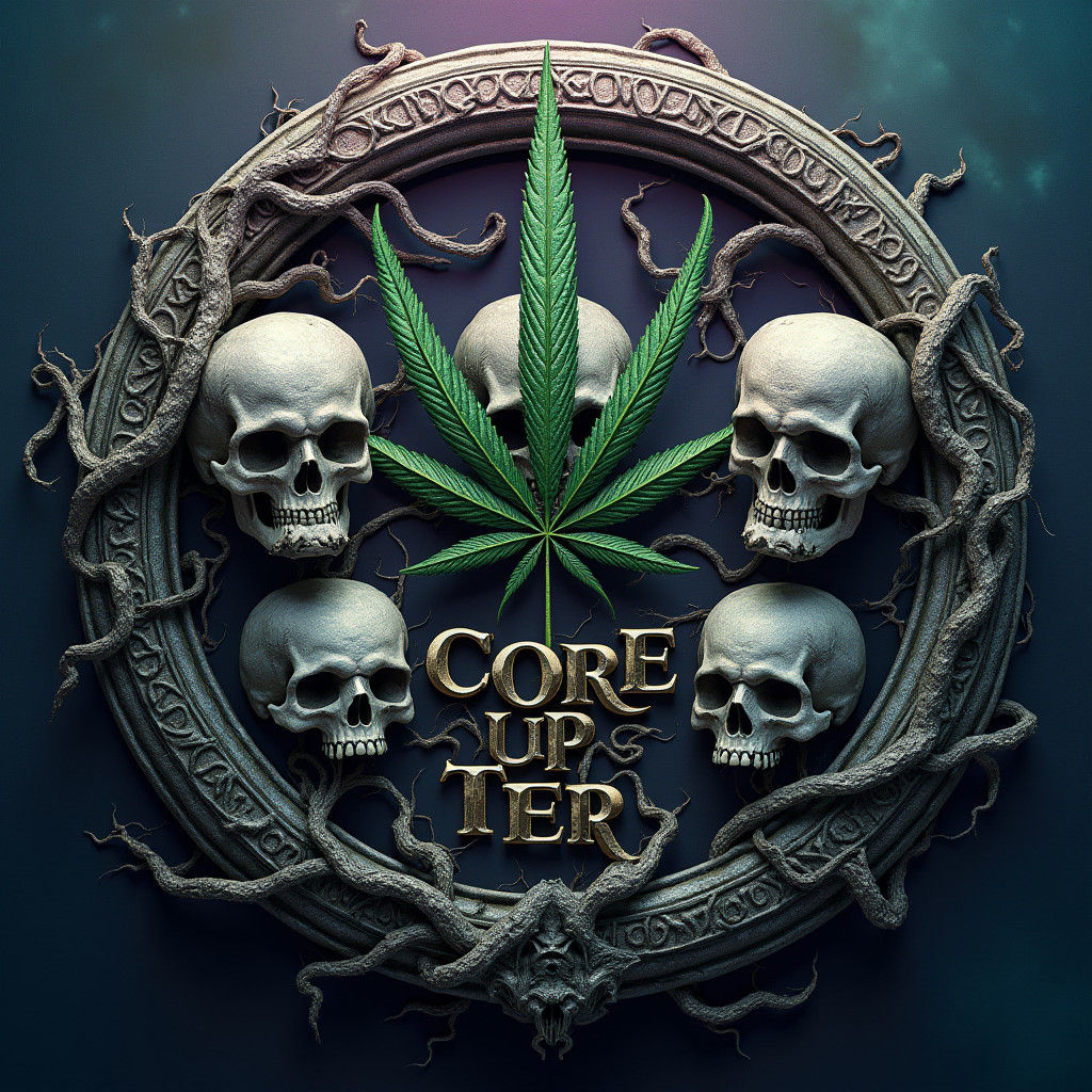 Silver Circle with Skulls and Cannabis Leaf