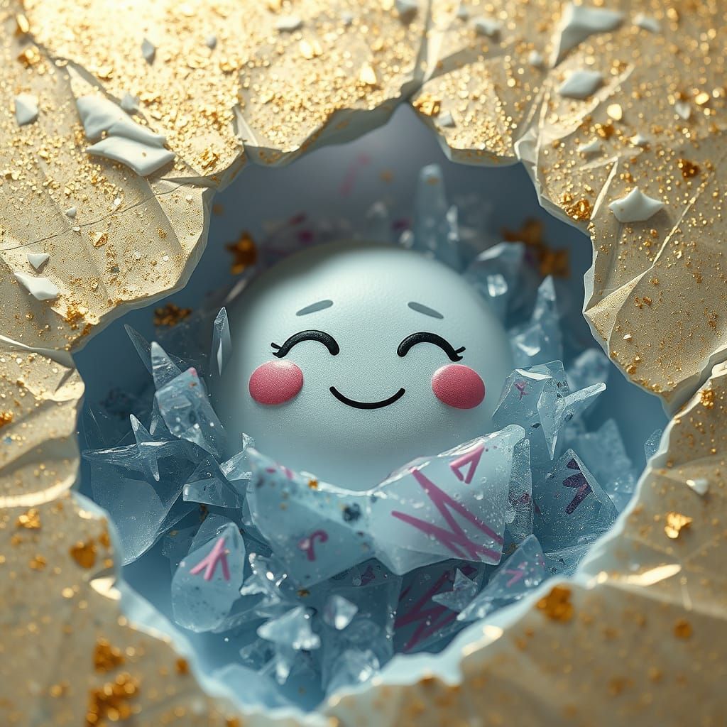 Gold-Crusted Plastic Sheet with Smiling Face
