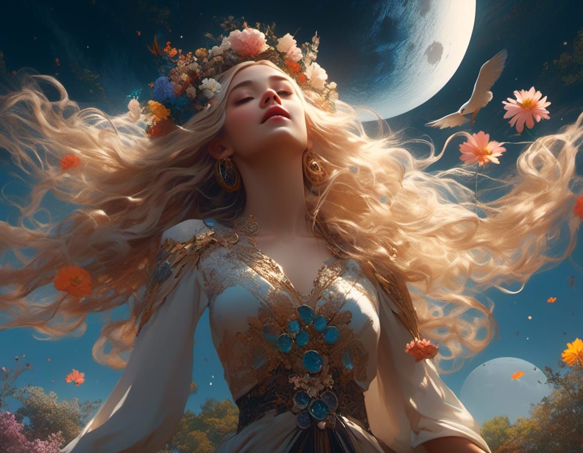 Bohemian Woman Reaching for the Moon: Digital Art