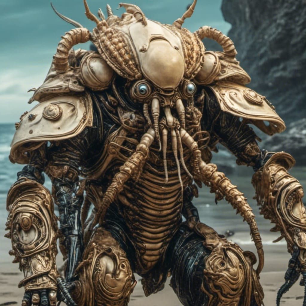 Humanoid Hermit Crab Soldier in Seashell Armor