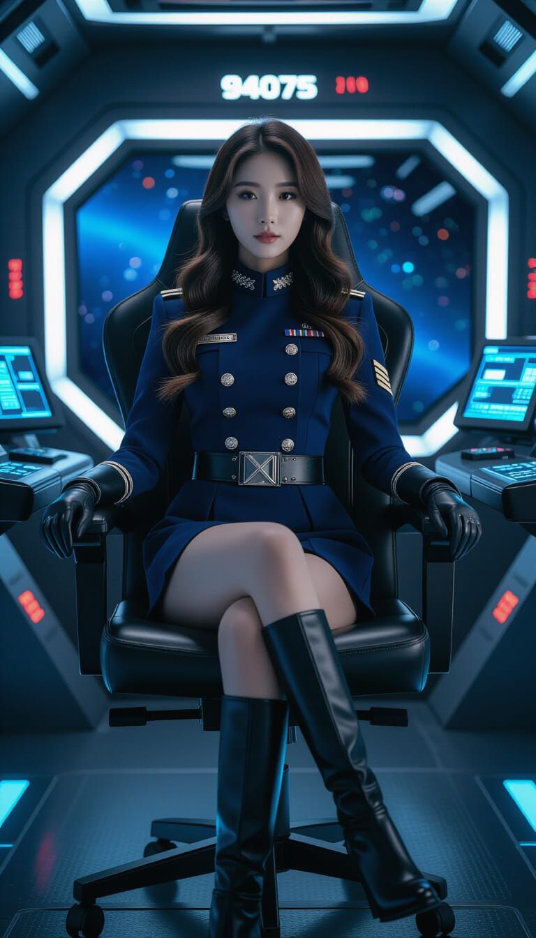 Korean Woman Commands Spaceship in Hyperrealistic Style