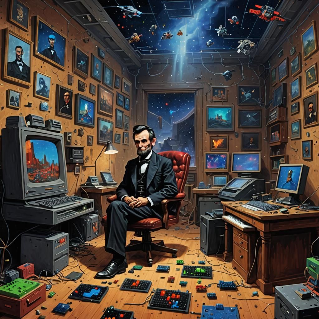 Lincoln Plays Space Invaders: Detailed Concept Art
