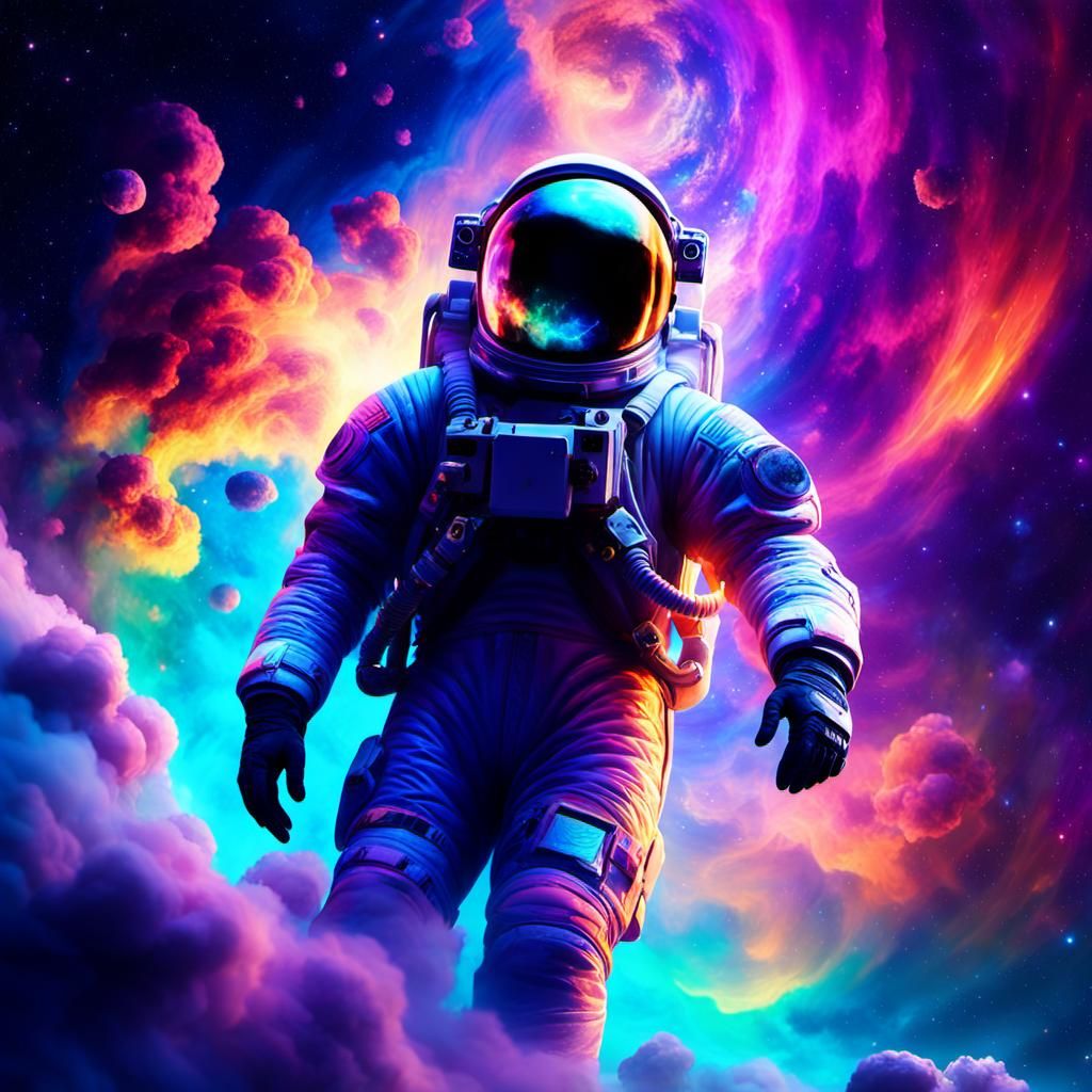 Astronaut Floating in a Colorful Nebula