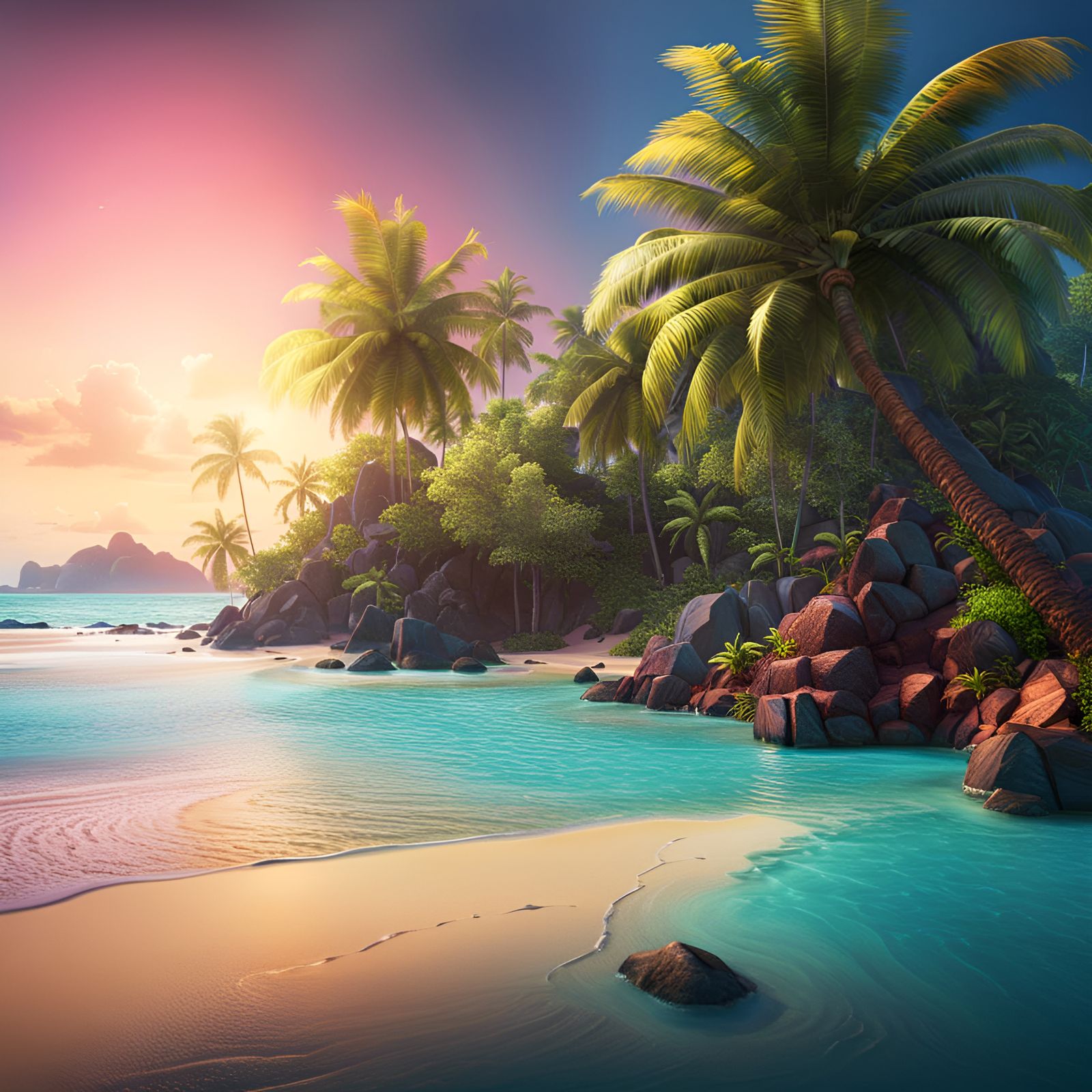 Tropical Beach with Coconut Tree: Fantasy Concept Art