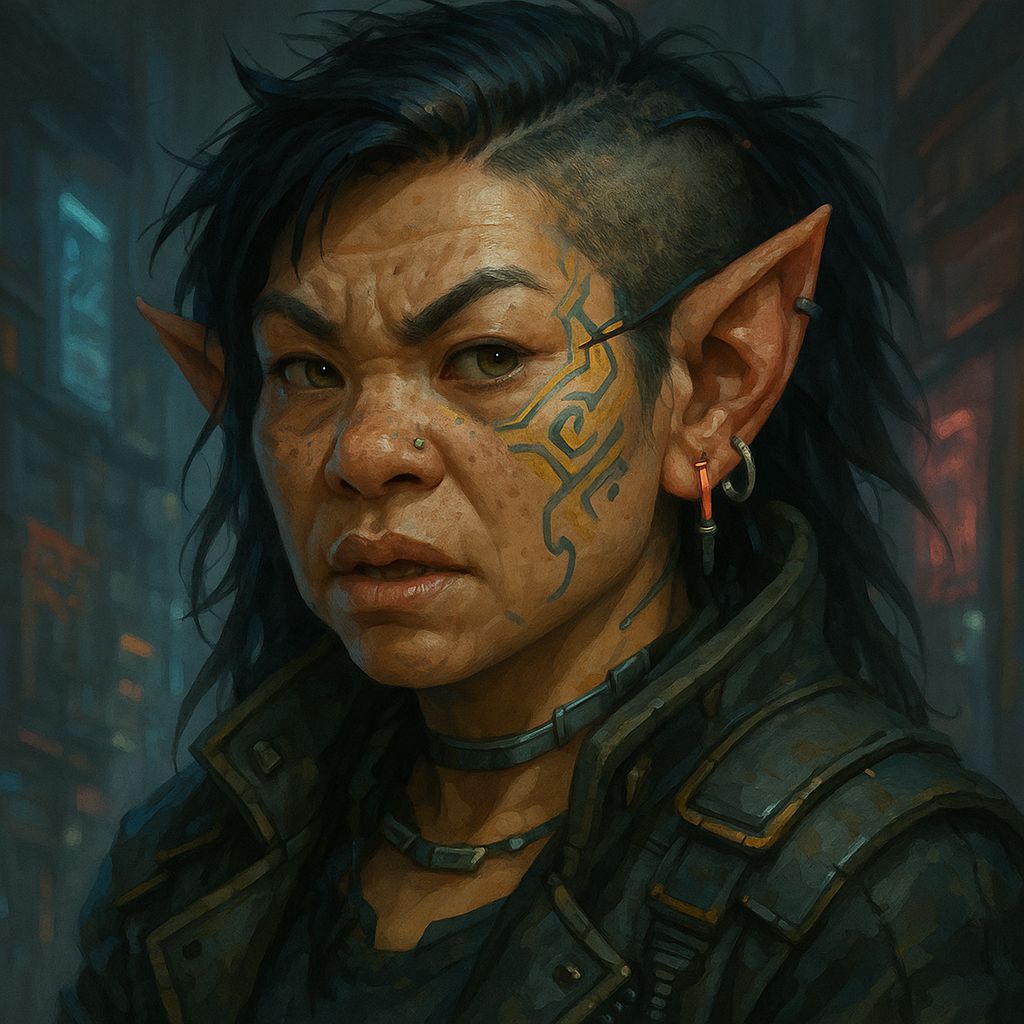 Shadowrun Female Koborokuru Face in Cyberpunk Style