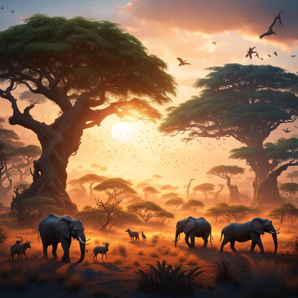 African Sunrise: Detailed Matte Painting