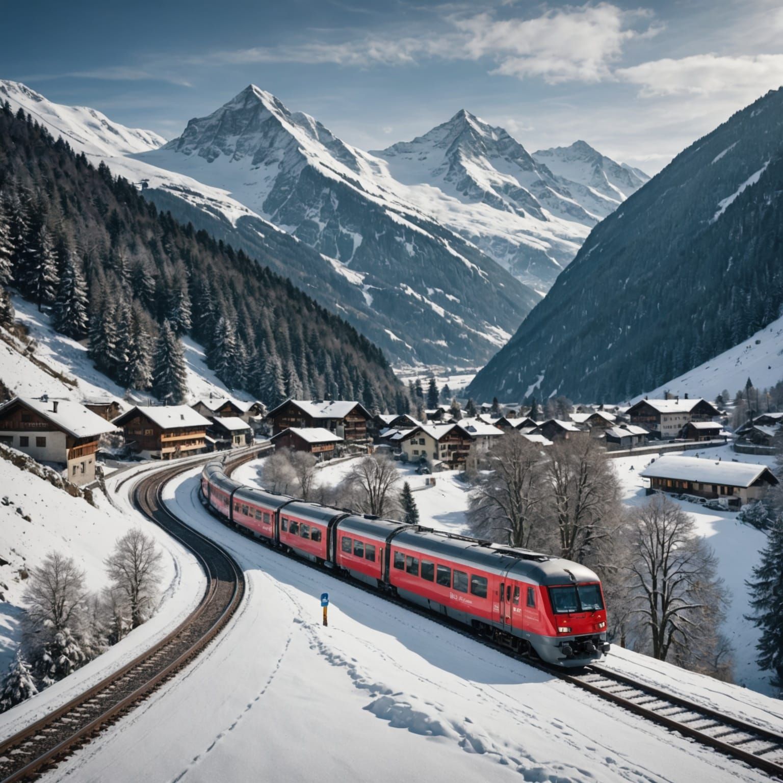 Winter Train Journey Through Snowy Swiss Alps