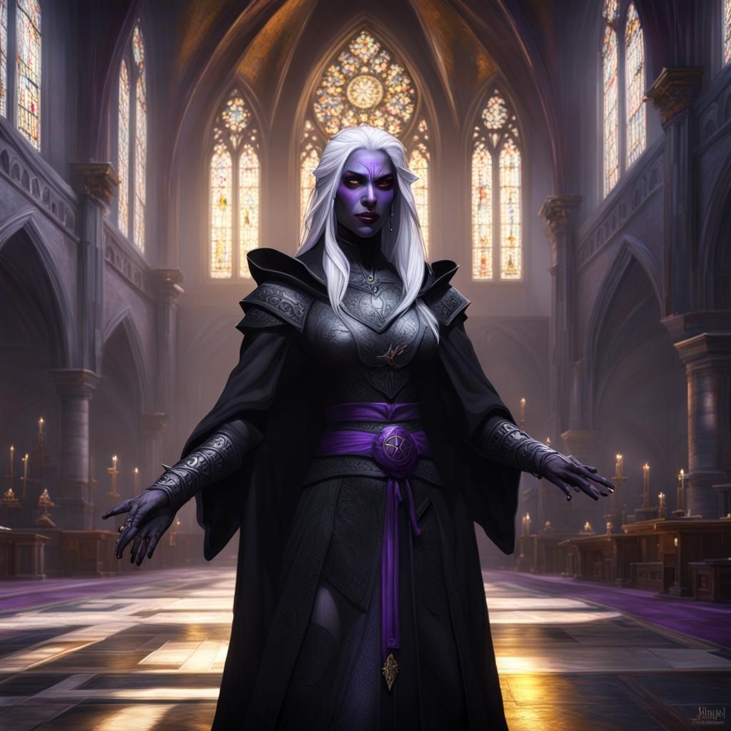 Drow Elf in Church, Dark Fantasy Art