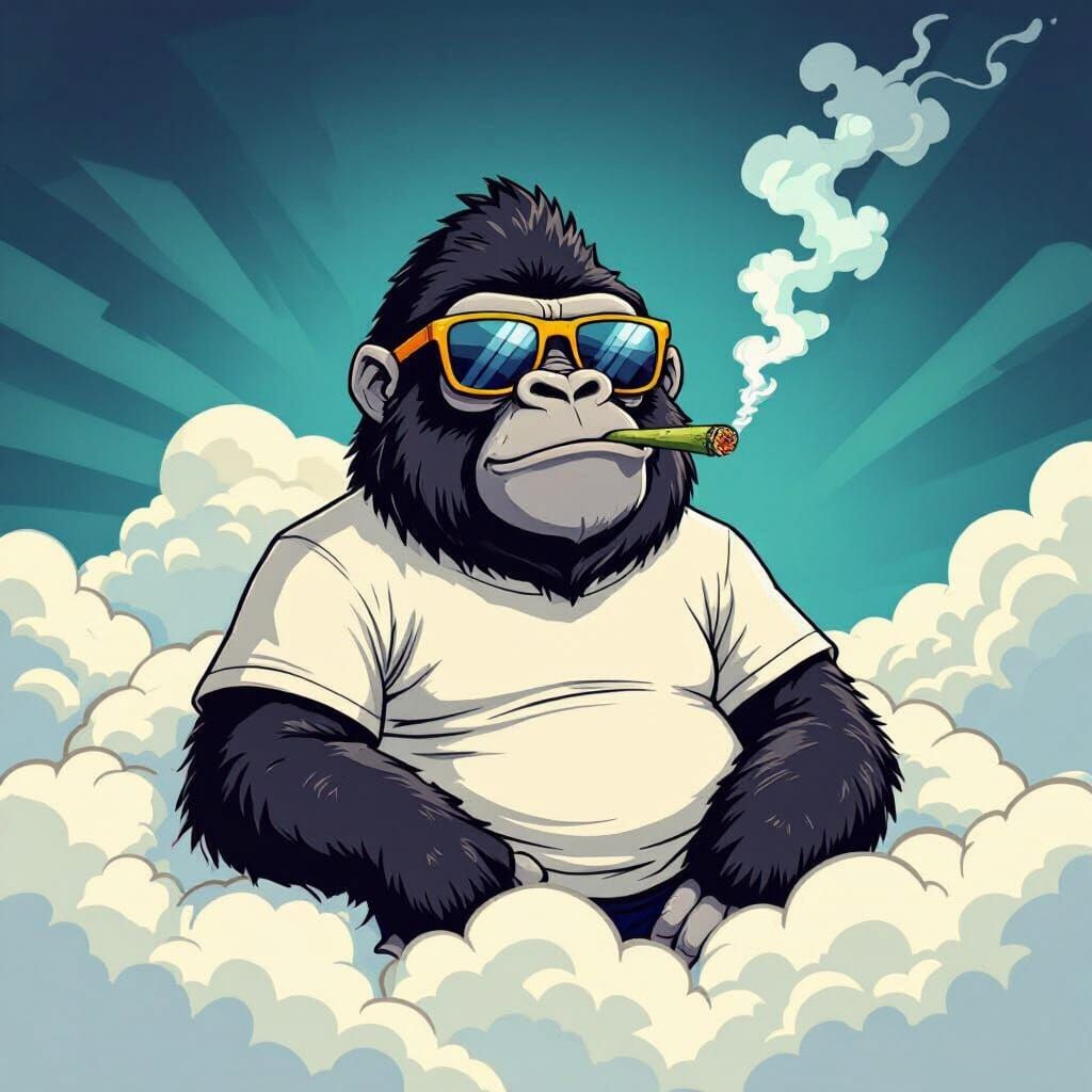 Cartoon Gorilla Smoking on a Cloud