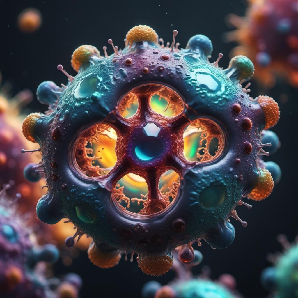 Intricately Detailed Iridescent Amoeba in Hyperrealism