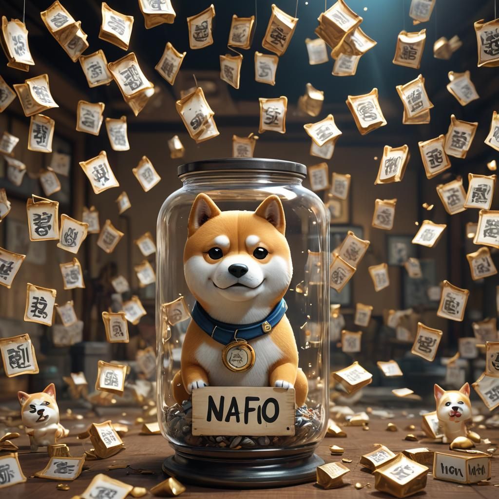 Cartoon Shiba Inu in Jar with NAFO Sign