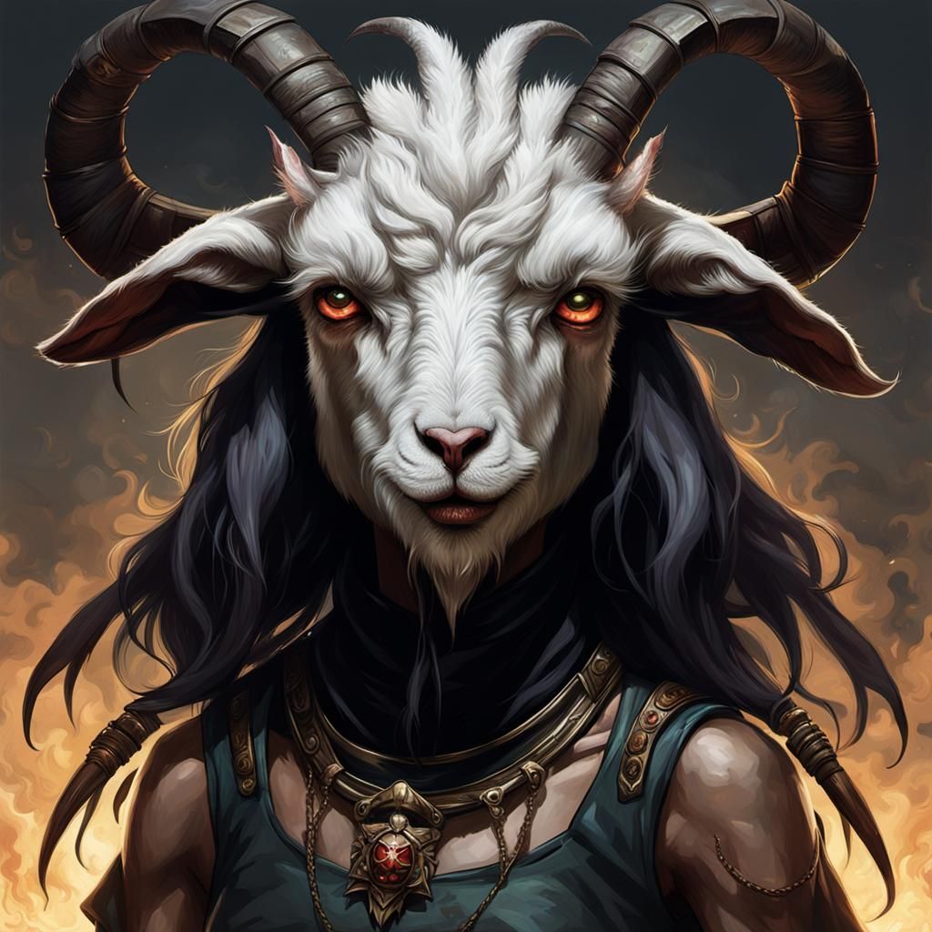 Sinister Goat-Woman Fusion in Fantasy Art Style