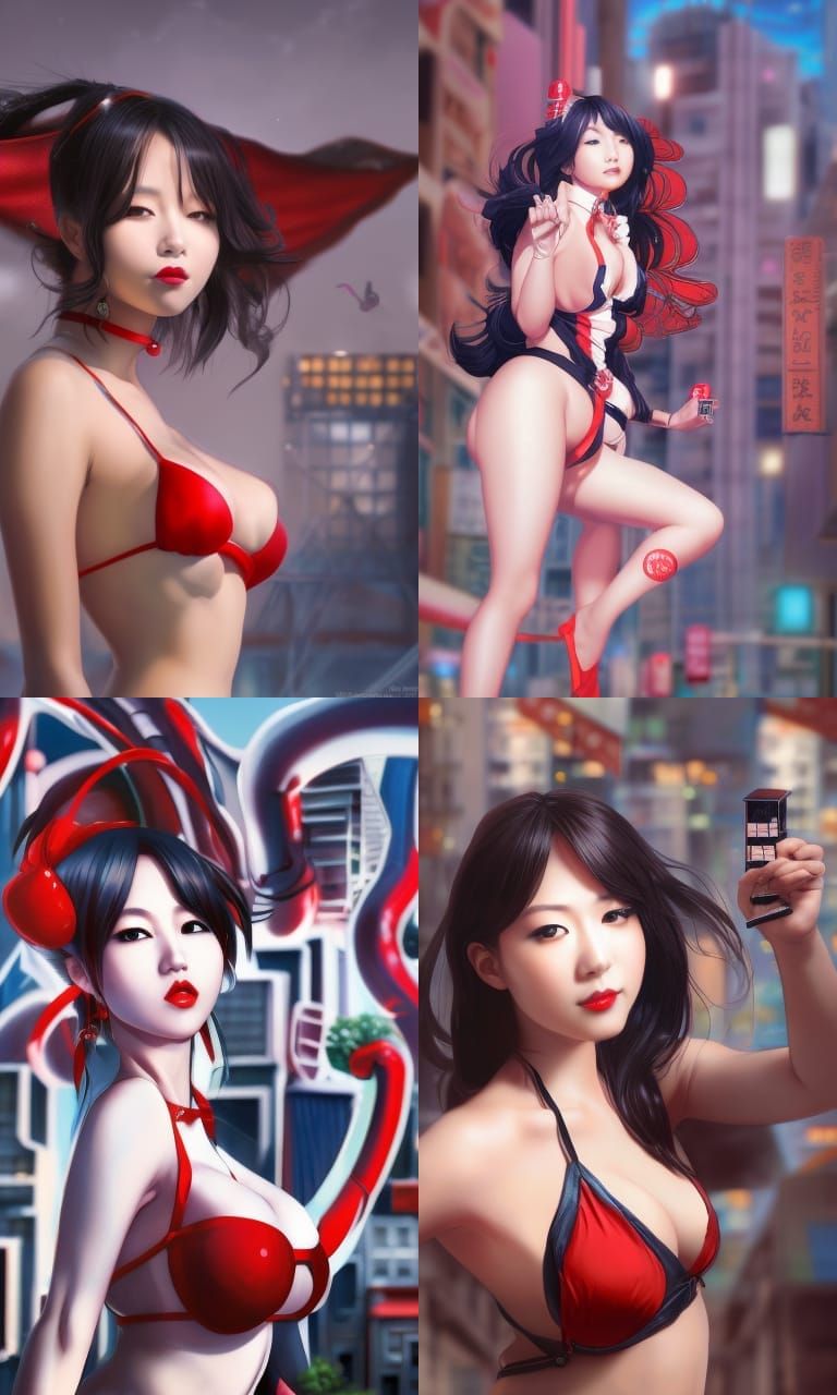 Giant J-Pop Idol Dominates Miniature Town: 8K Render