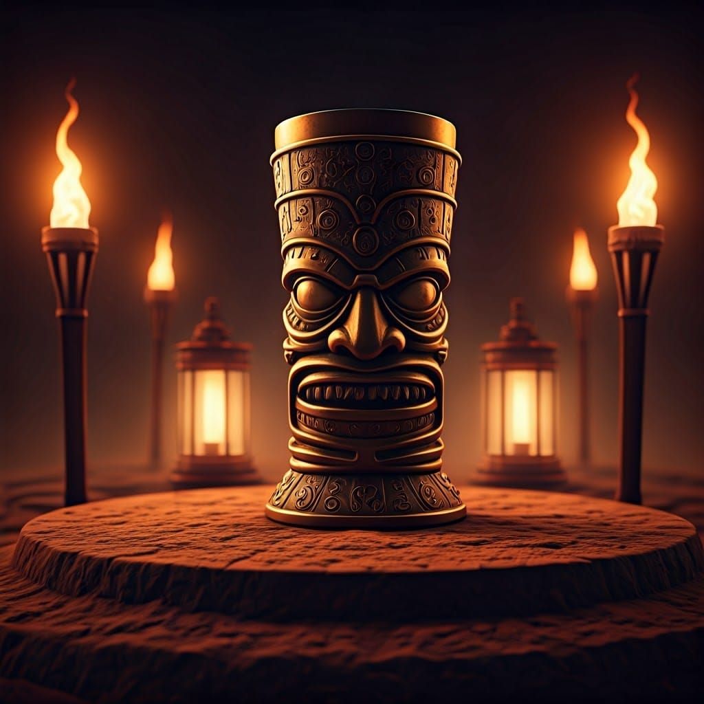 Ornate Gold Tiki Goblet in Film Noir Style