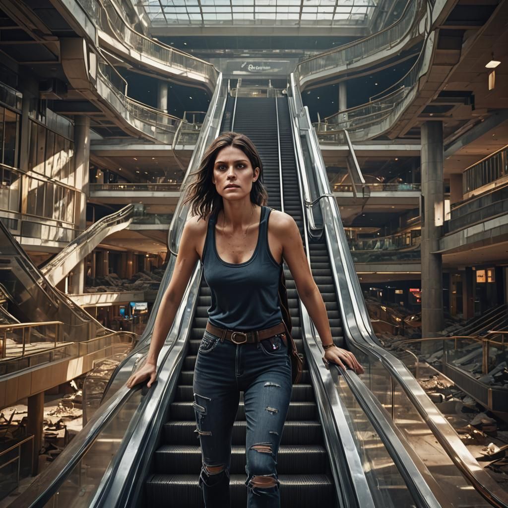 Morgan Webb in Abandoned Mall, Detailed Matte Painting
