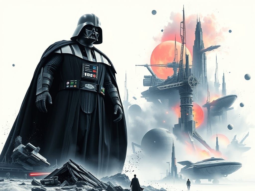 Darth Vader Stands Firm in a Dystopian Cyberpunk Landscape