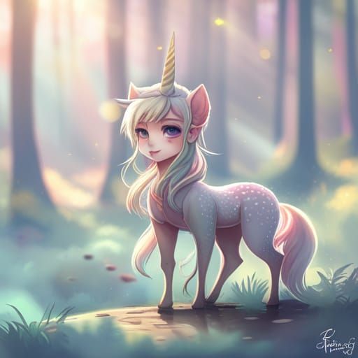 Adorable Rainbow Unicorn Fawn: Digital Illustration