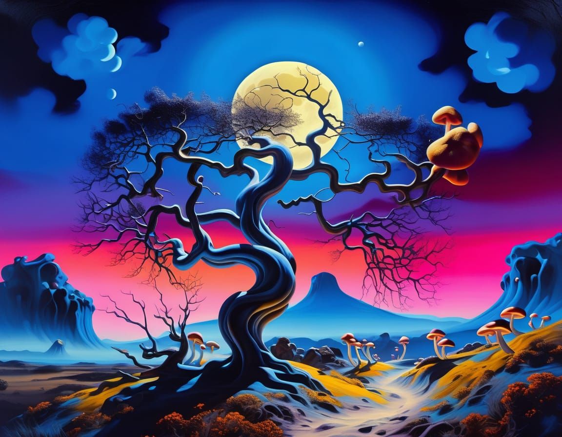 Dreamlike Surrealist Landscape in Oil Painting Style