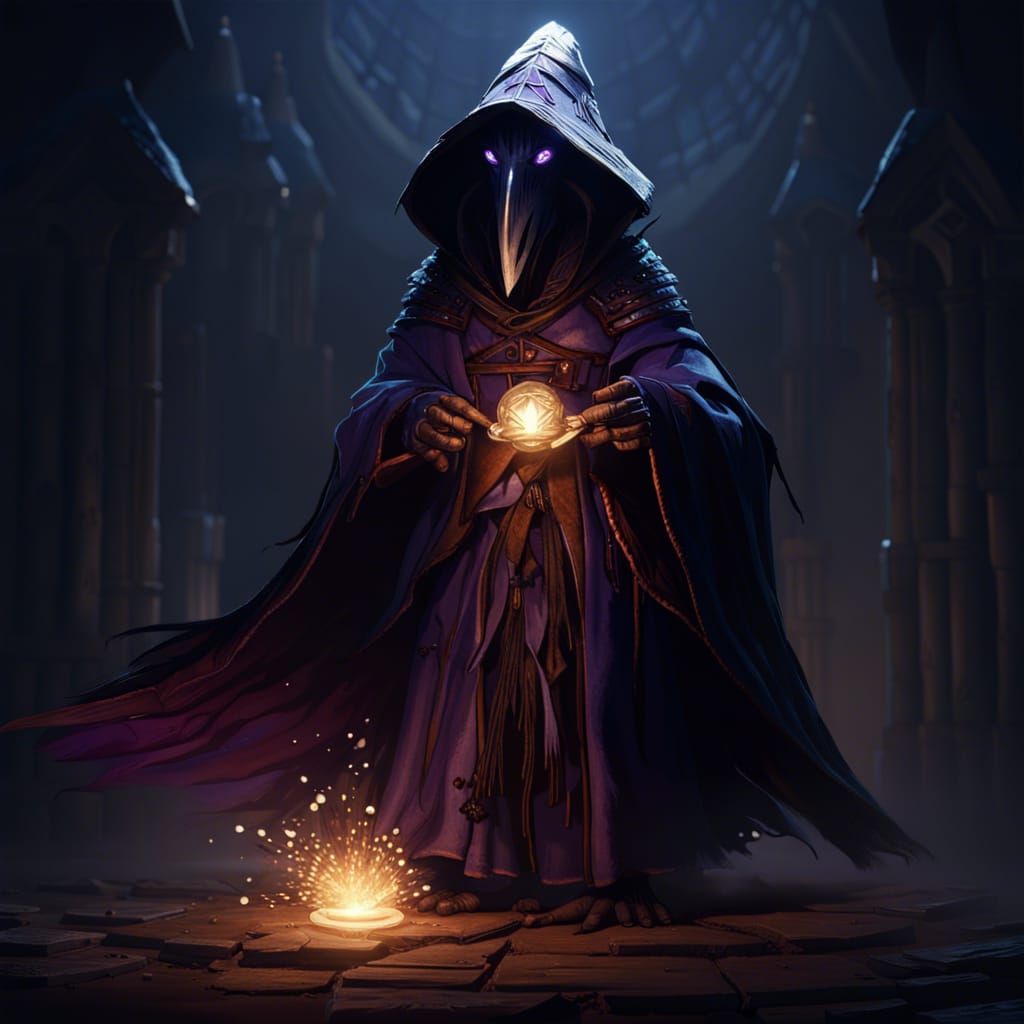 Kenku Warlock in Dark Fantasy Style