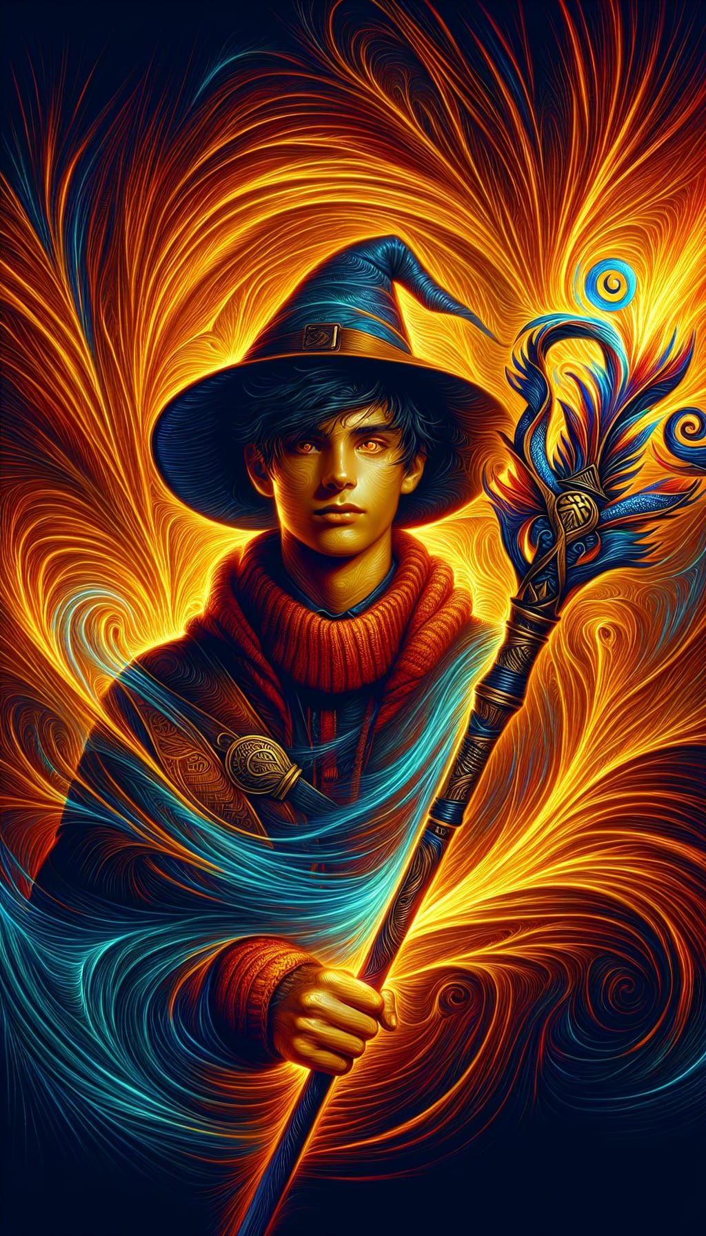 Neo-Realist Wizard with Intricate Staff Portrait