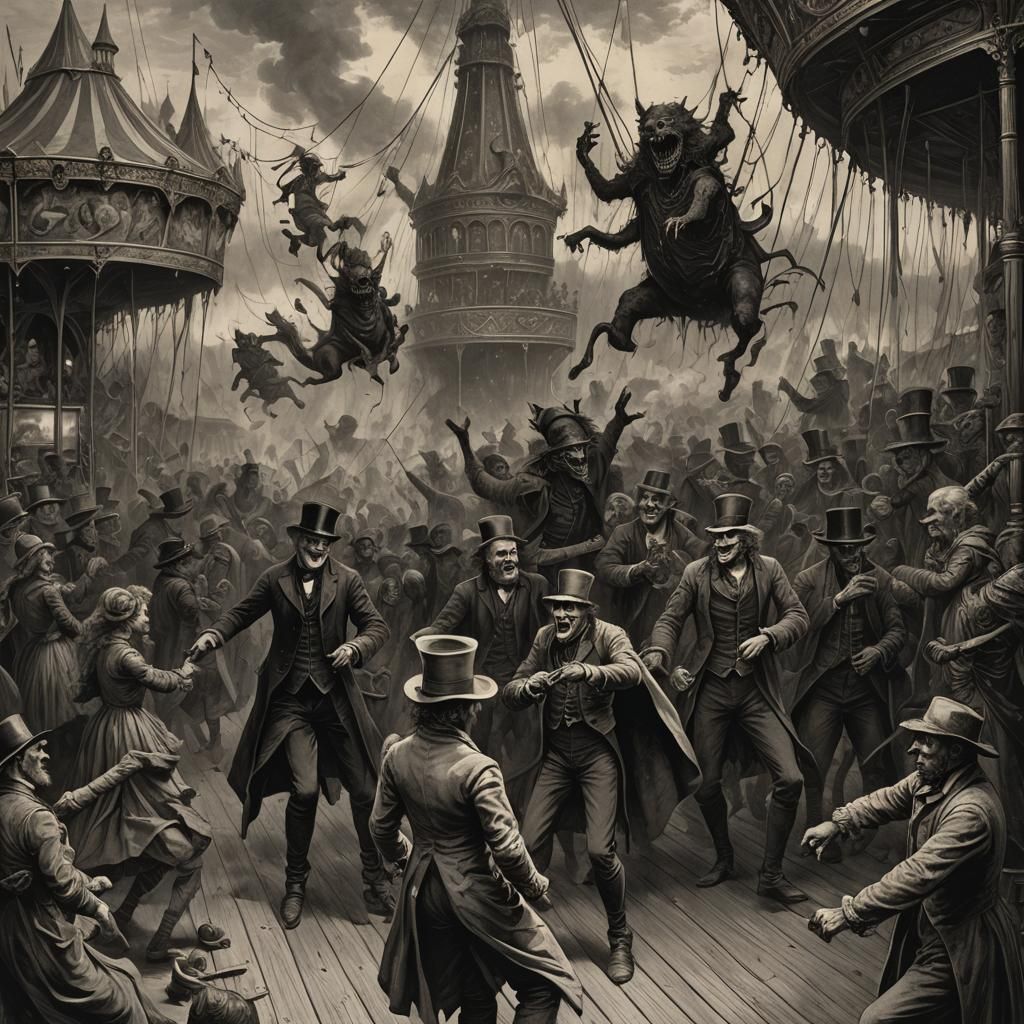 Fairground Horror in Woodcut Style