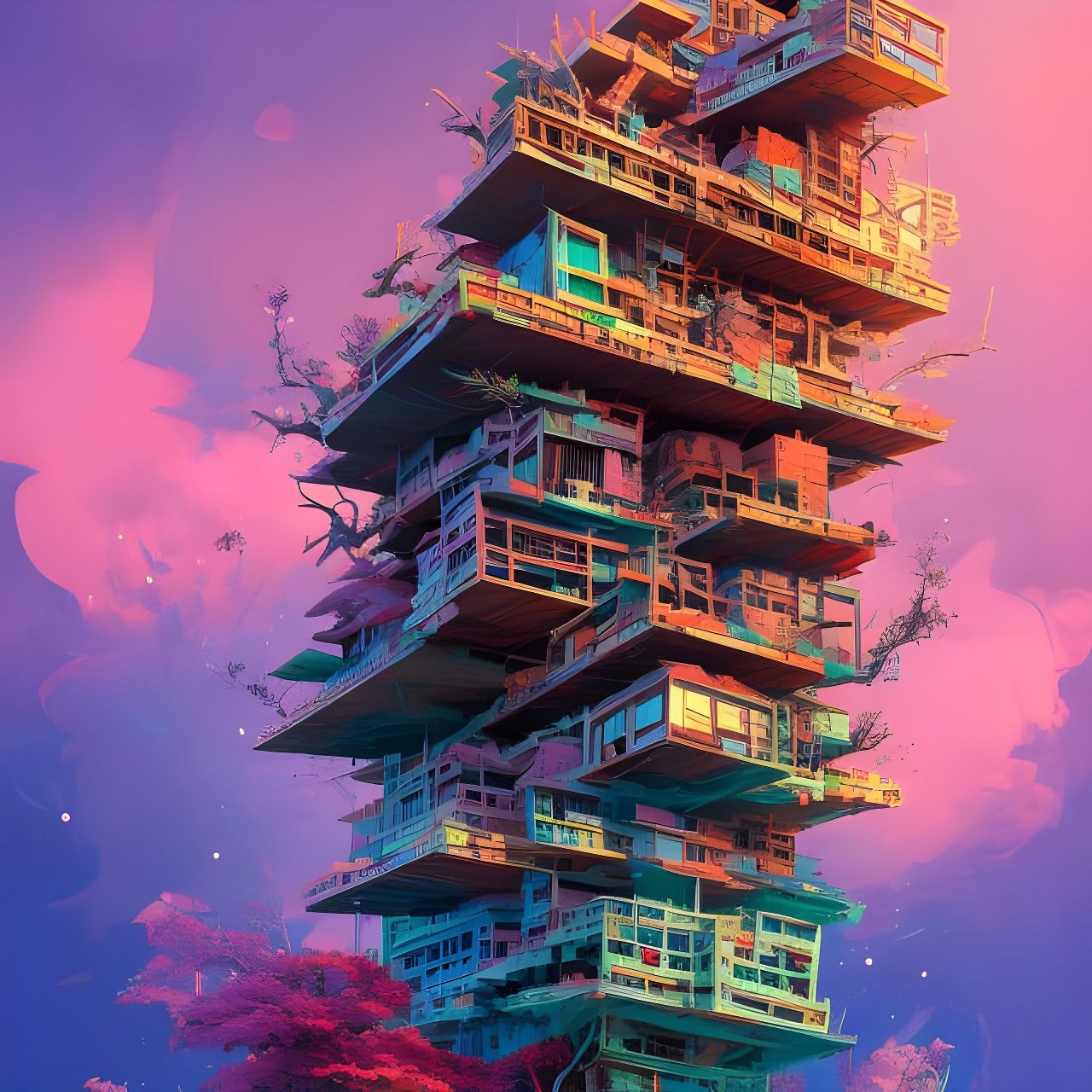 Unstable Jenga Tower in Japanese Art Style