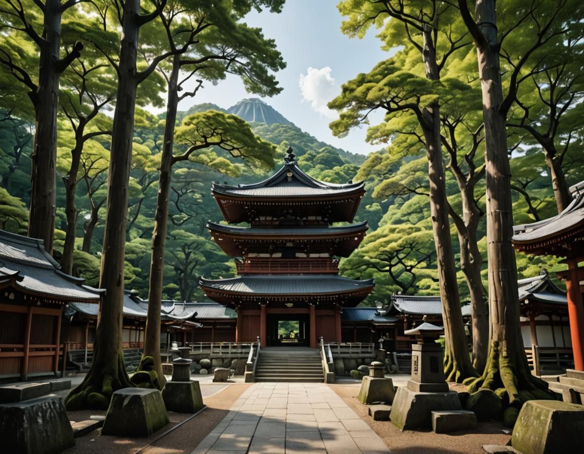 Hyperrealistic Landscape of a Massive Shinto Shrine