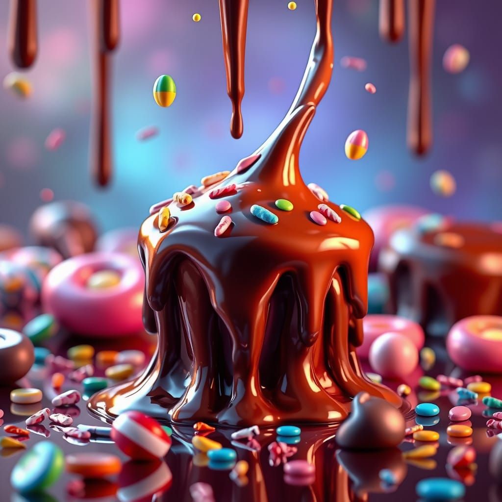 Melting Chocolate Candy Art: Digital Illustration