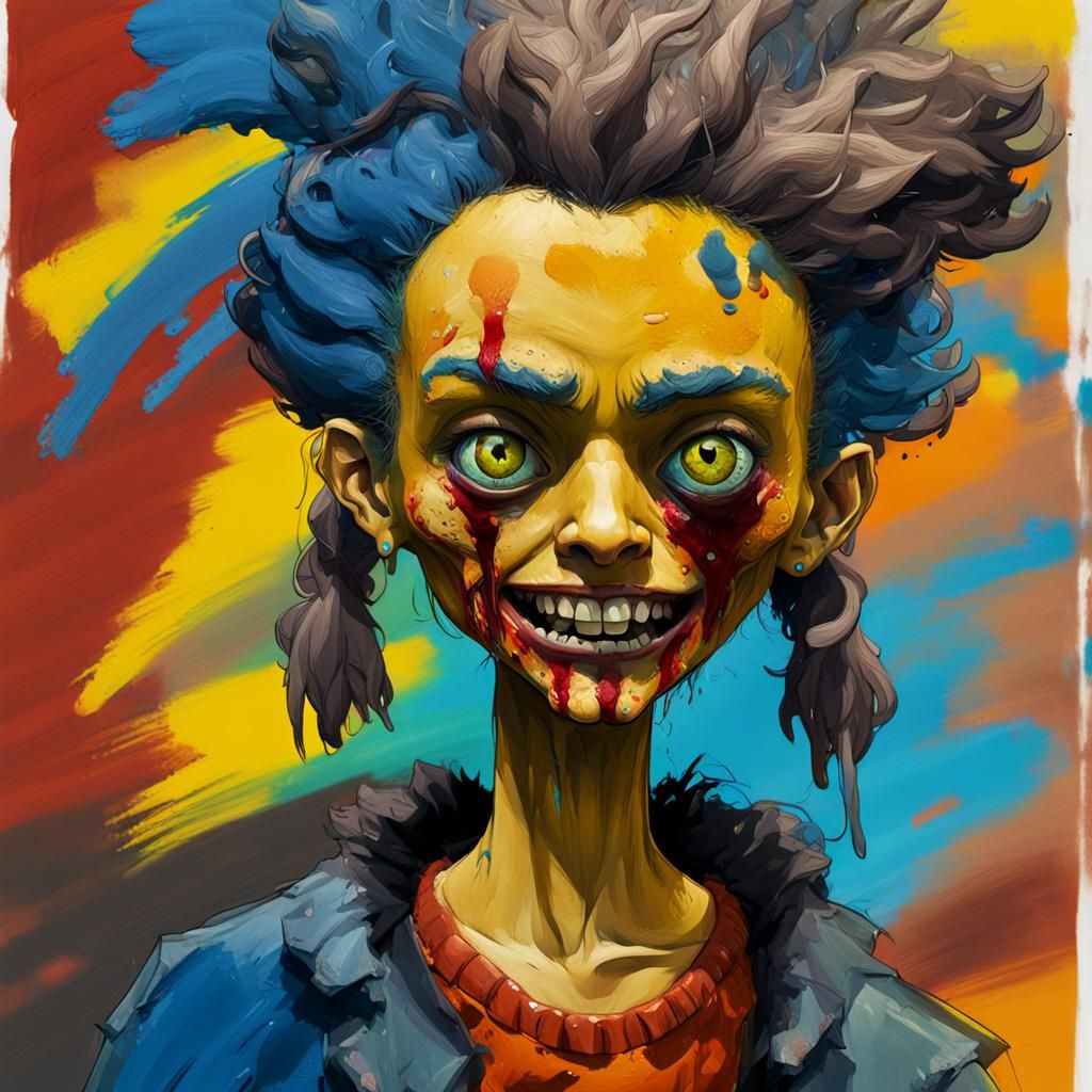 Zombie Girl Portrait in Gouache and Ink