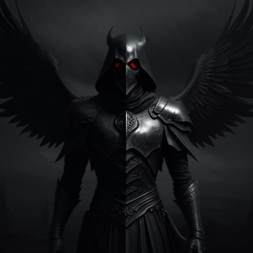 Dark Figure in Pewter Mask Emerges from Twisted Landscape