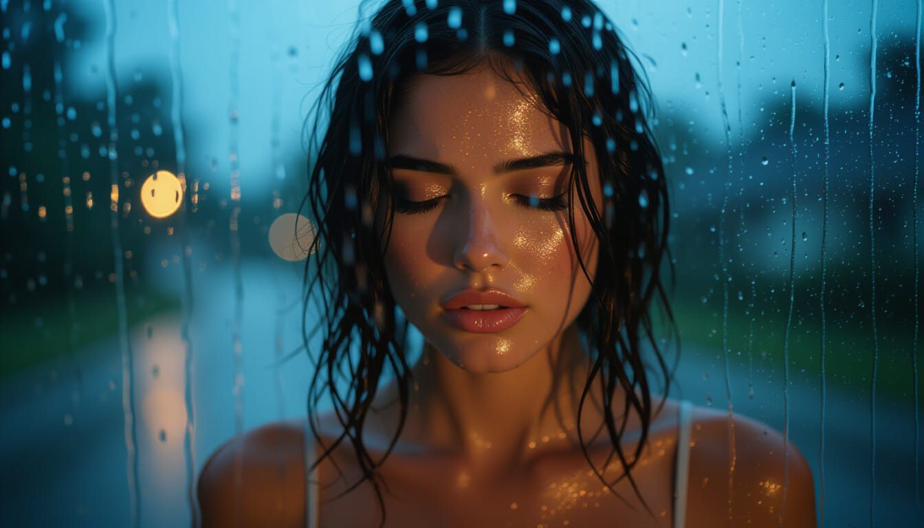 Dramatic Portrait of Summer Rain in the Rain