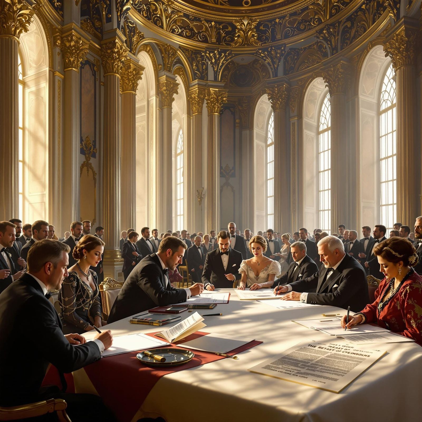 Grand Diplomats Sign Treaty of Versailles in Palace of Versa...