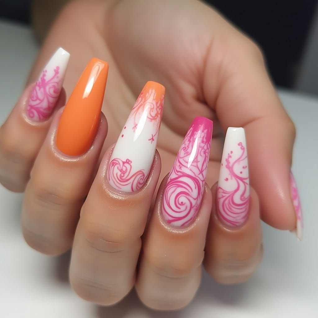Lesbian Flag Stiletto Nails with Scissor Designs