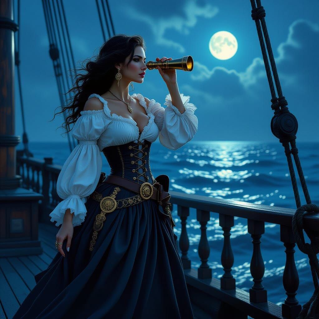 Glamorous Pirate on a Galleon in Art Nouveau Style