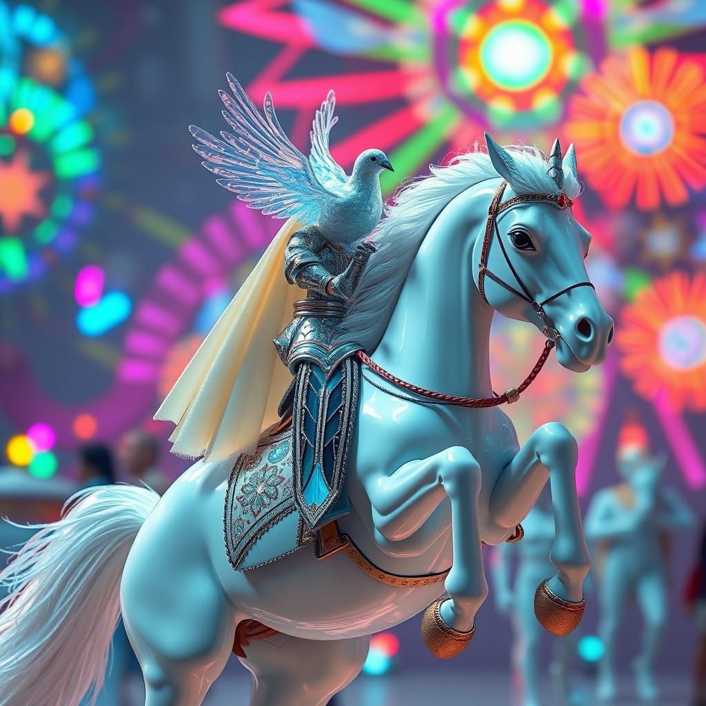 Glass Knight and Dove in Cyberpunk Style