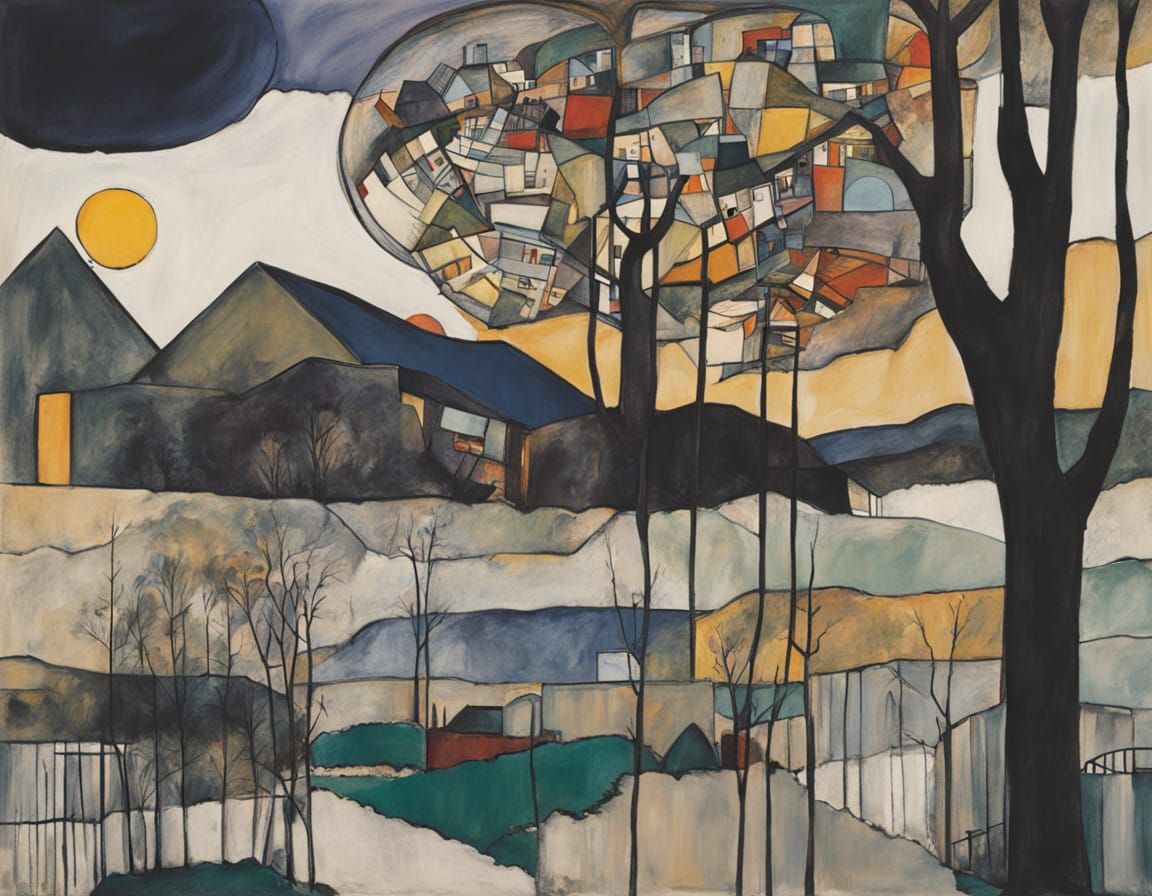 Dramatic Hillside Scene in Charcoal Sketch Style