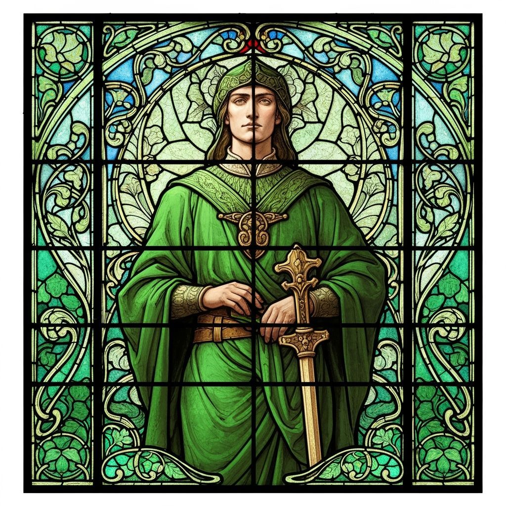 Sir Gawain in Green Art Nouveau Stained Glass