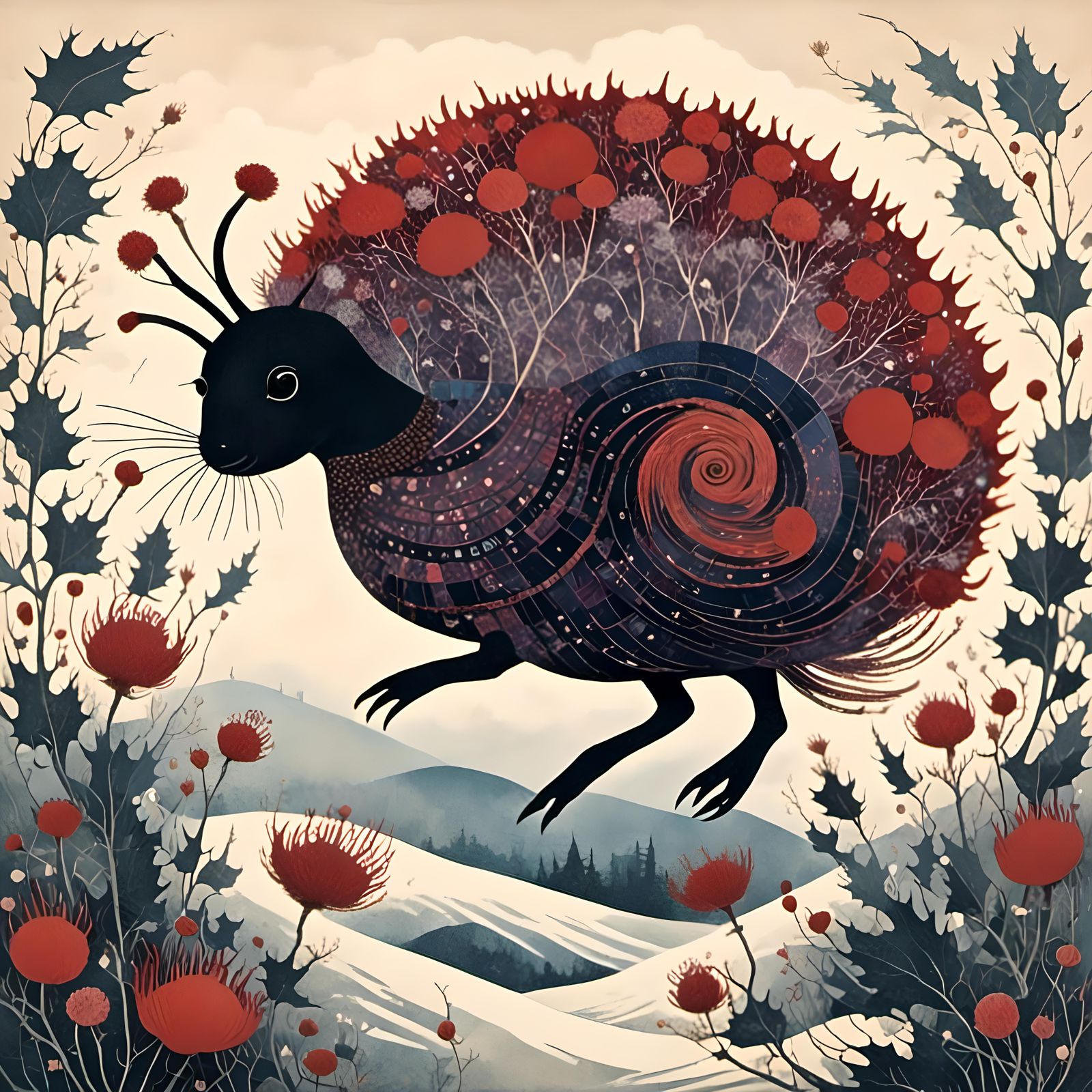 Winter Thistle in Plaid: A Snowy Scene