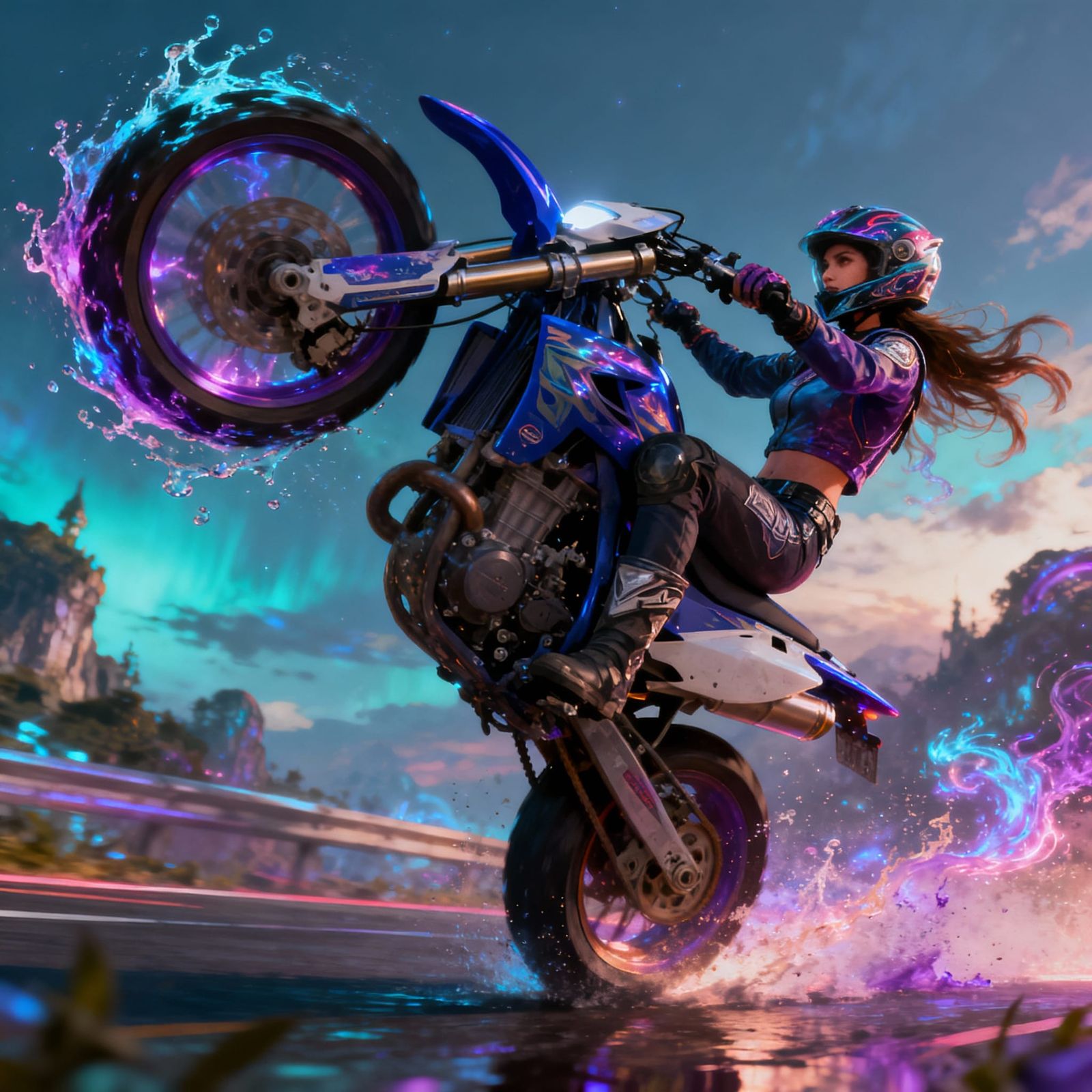 The lady can lift the front tire of her motorcycle making the ride on the back tire look professional. She can rock it l...