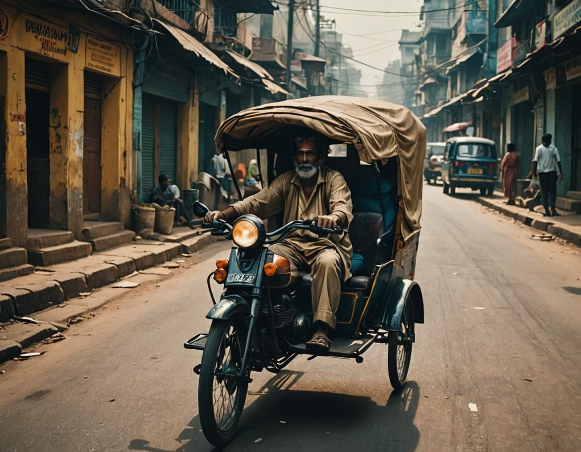 Indian Rickshaw Driver: Cinematic Film Still