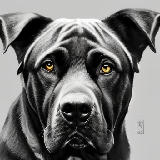 Cane Corso Dog Drawing in Sumi-e Style