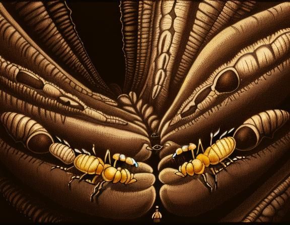 Isometric Termite Colony in Sepia Oil Pastel