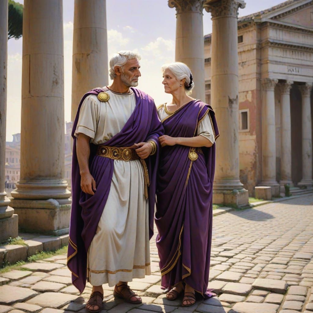 Roman Senator in Purple Attire with Wife